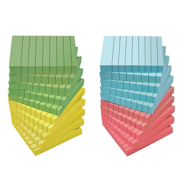 Better Office Products Lined Sticky Notes, 3in.x3in. 2,000 Shts 100/Pad, Self Stick Notes with Lines, Pastel Colors, 20PK 66336 - main